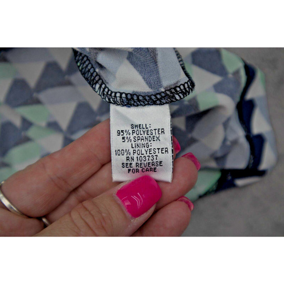 Donna Morgan Dress Womens 8 Green Blue Geo Print Sleeveless Casual Outfit - Picture 11 of 14